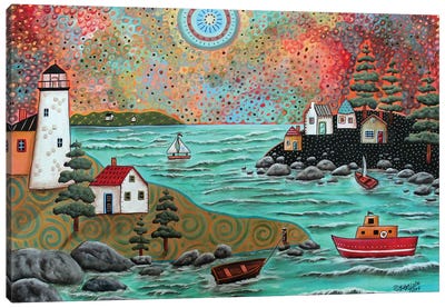 Blue Sea Canvas Art Print - Folk Art