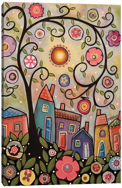 Collage Tree Village Canvas Art Print - Whimsical Décor