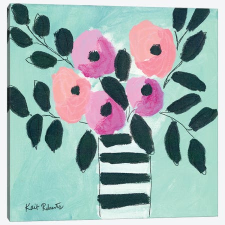 Blooms & Stripes Canvas Print #KAI154} by Kait Roberts Canvas Art Print