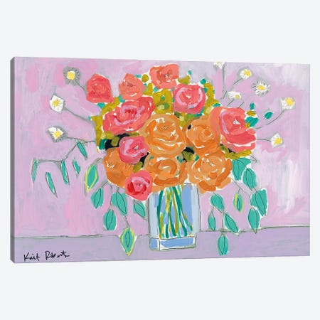 Tea Roses on Lavender Canvas Print #KAI214} by Kait Roberts Canvas Artwork