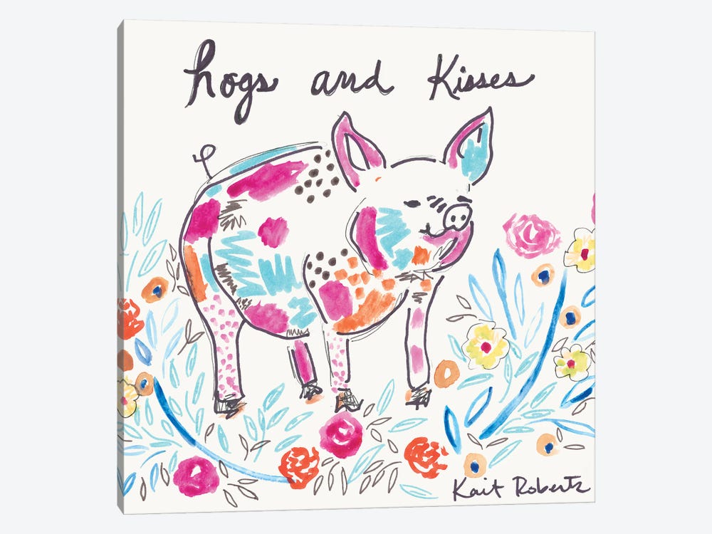 Hogs And Kisses by Kait Roberts 1-piece Canvas Art Print