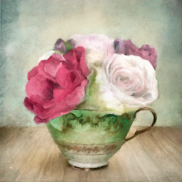 Roses In Green China Tea Cup