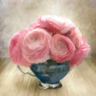 Jubilee Celebration Roses In Blue China Cup by Katrina Jones framed canvas print