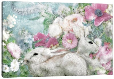 Spring Garden Bunnies Canvas Art Print - Katrina Jones