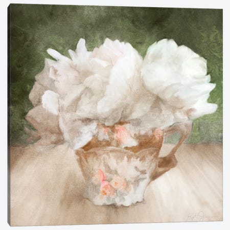White Ruffle Flowers In A China Teacup Canvas Print #KAJ138} by Katrina Jones Canvas Artwork