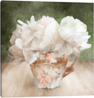 White Ruffle Flowers In A China Teacup Canvas Art Print - Katrina Jones