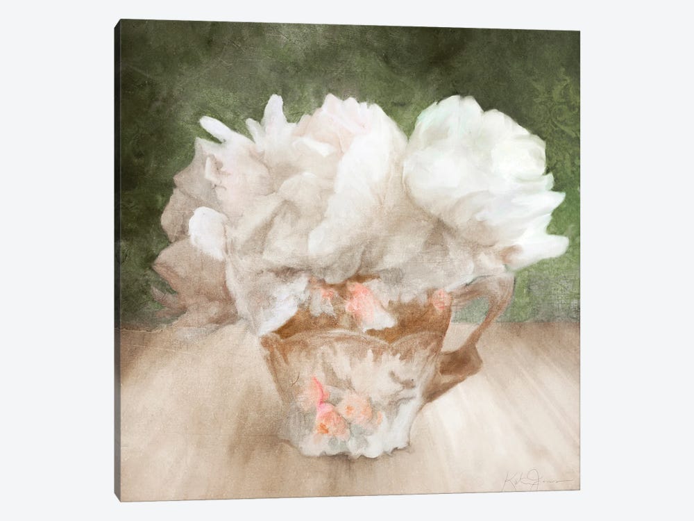 White Ruffle Flowers In A China Teacup by Katrina Jones 1-piece Art Print