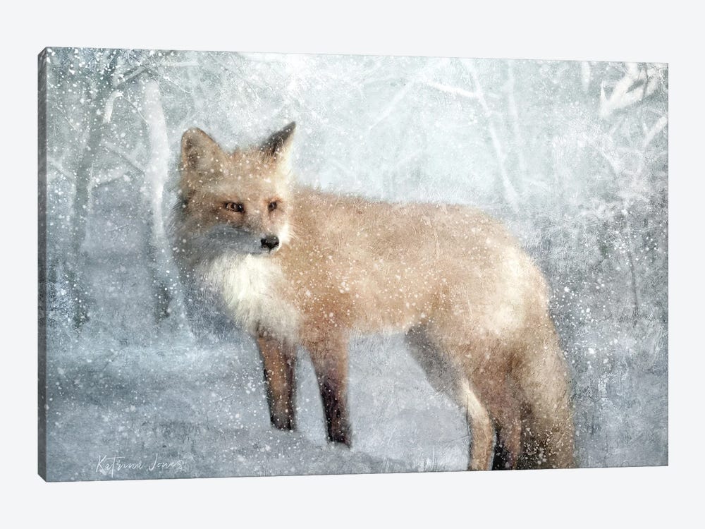 Winter Fox In Falling Snow by Katrina Jones 1-piece Canvas Art