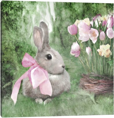 Spring Forest Bunny Canvas Art Print - Tulip Art