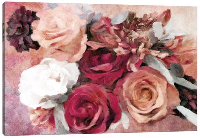 Crimson And Coral Floral Canvas Art Print