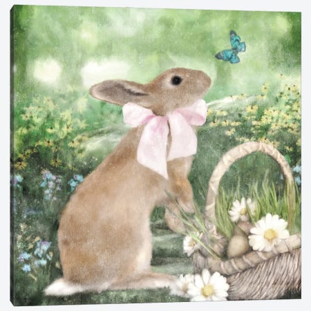 Spring Bunny And Basket Canvas Print #KAJ94} by Katrina Jones Canvas Art Print