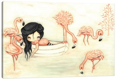 Pink Flamingo Canvas Art Print - Rowboat Art