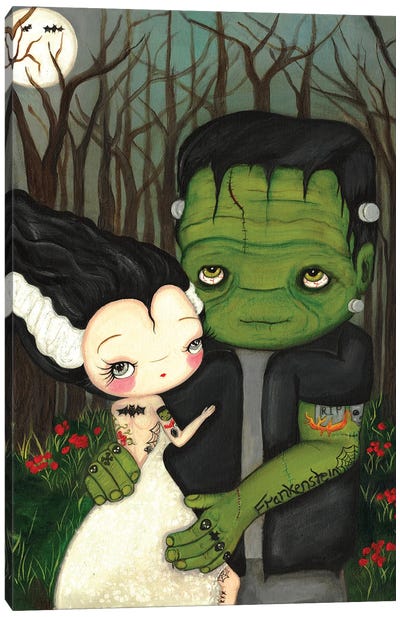 Frankenstein And Bride Canvas Art Print - Bride of Frankenstein