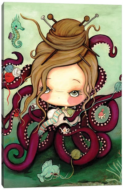 Knitting Octopus Canvas Art Print - Knitting & Sewing