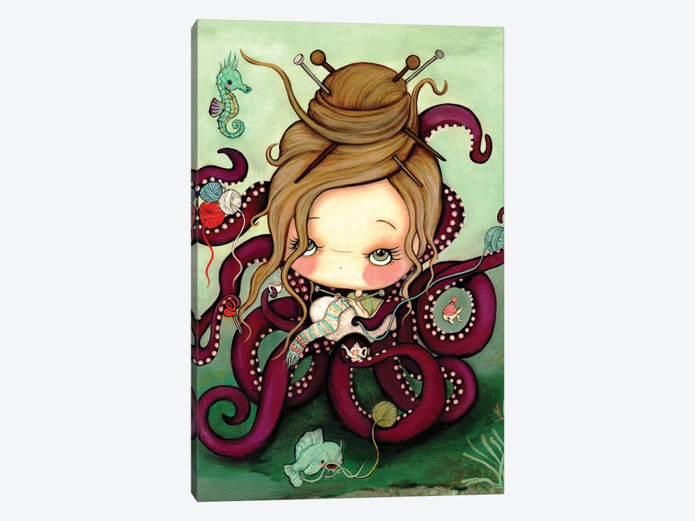 Knitting Octopus by Kelly Ann Kost 1-piece Canvas Artwork