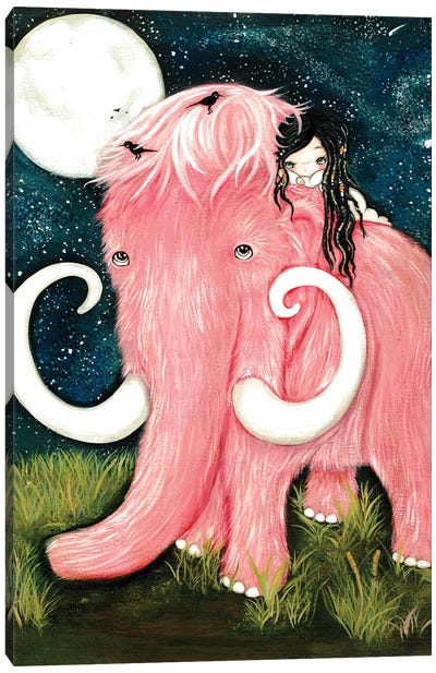 Pink Woolly Mammoth Canvas Art Print - Unlikely Friends