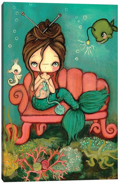 Knitting Mermaid Canvas Art Print - Mermaid Art