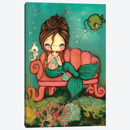 Knitting Mermaid Canvas Print #KAK28} by Kelly Ann Kost Canvas Wall Art