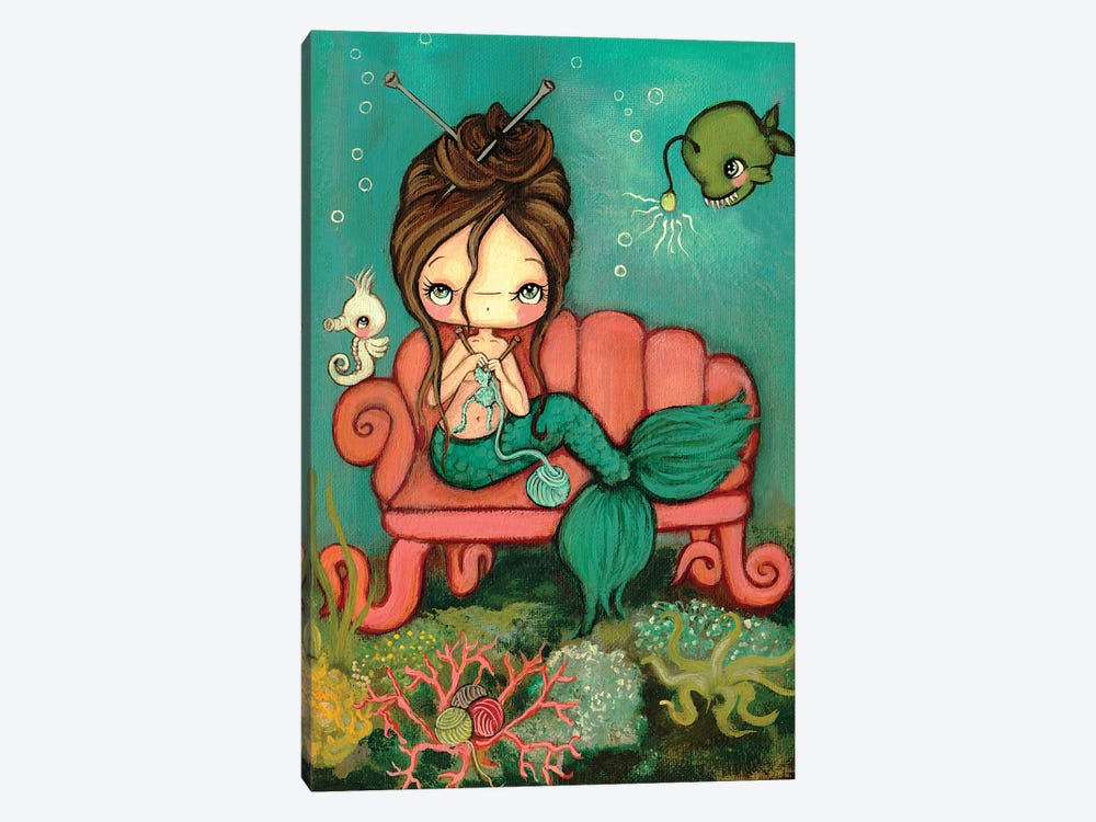 Knitting Mermaid by Kelly Ann Kost 1-piece Canvas Print