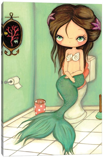 Mermaid on the Loo Canvas Art Print - Kids Bathroom Art