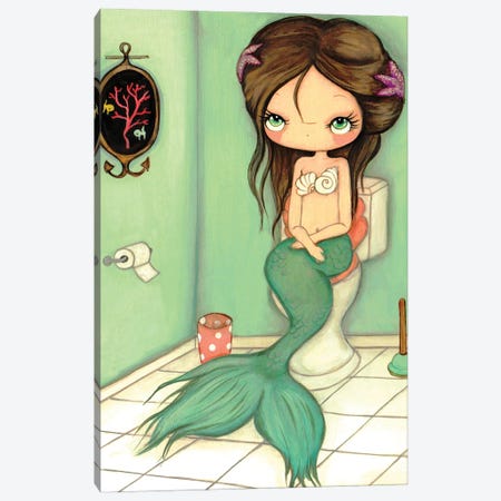 Mermaid on the Loo Canvas Print #KAK29} by Kelly Ann Kost Canvas Wall Art