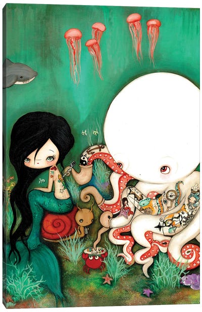 The Octopus Tattooist Canvas Art Print - Mermaid Art