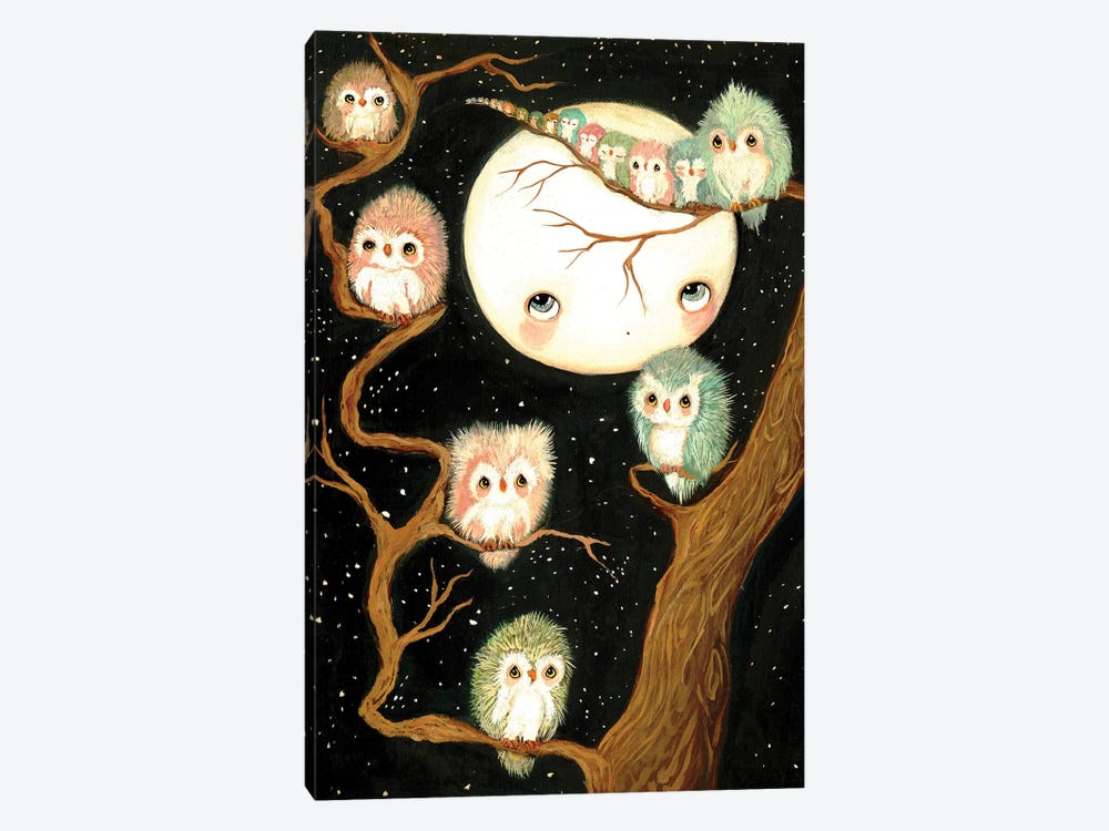 Owls In A Tree by Kelly Ann Kost 1-piece Canvas Art Print