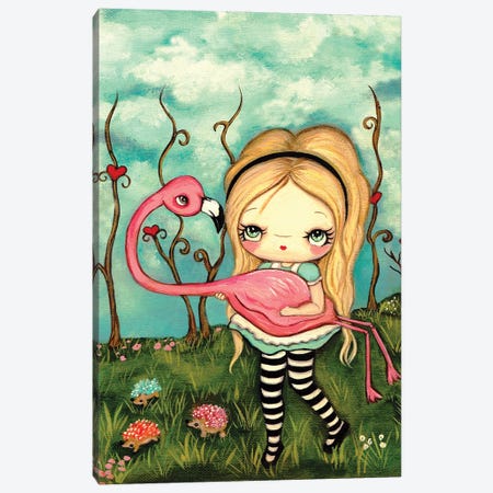 Alice And Flamingo Canvas Print #KAK3} by Kelly Ann Kost Canvas Wall Art