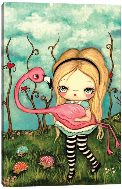 Alice And Flamingo Canvas Art Print - Kelly Ann Kost
