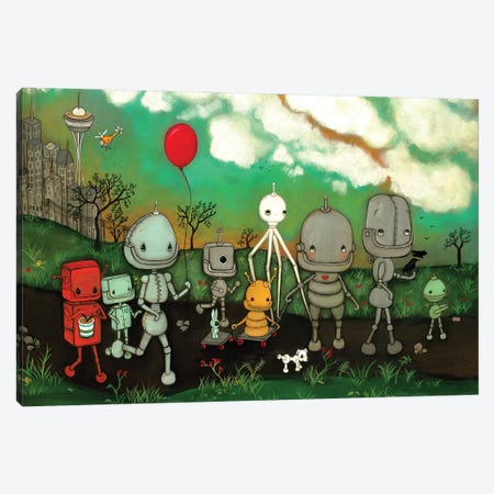 Robot's In The City Canvas Print #KAK45} by Kelly Ann Kost Canvas Print
