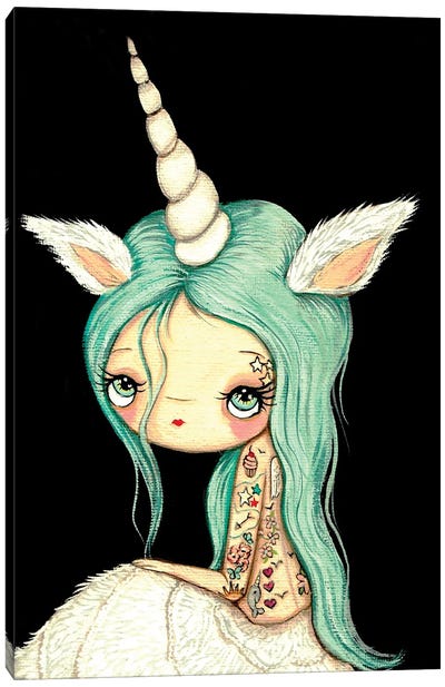 Tattooed Unicorn Canvas Art Print - Friendly Mythical Creatures
