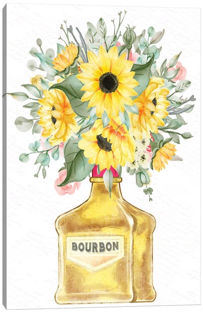 Bourbon Floral Canvas Art Print - Whiskey Art