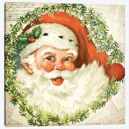 2 Norman Rockwell Santa Fabric Pieces 17 Square Christmas Santa Little  Elves