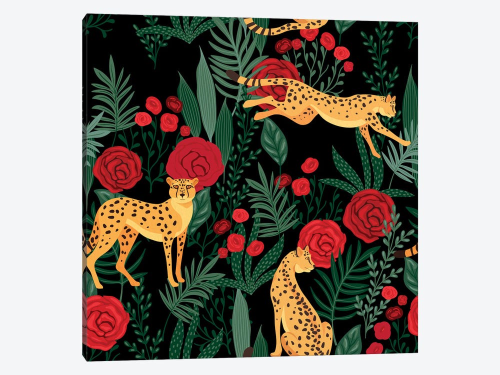 Leopard And Roses Pattern by Kimberly Allen 1-piece Canvas Wall Art
