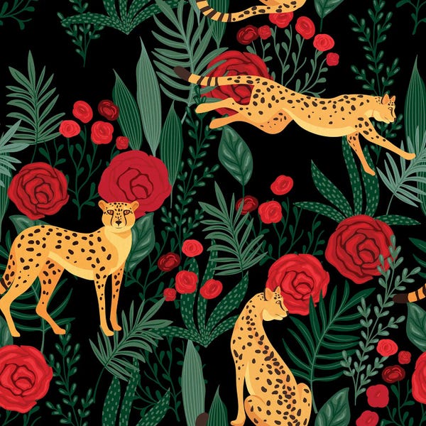 Leopards: Leopard And Roses Pattern by Kimberly Allen