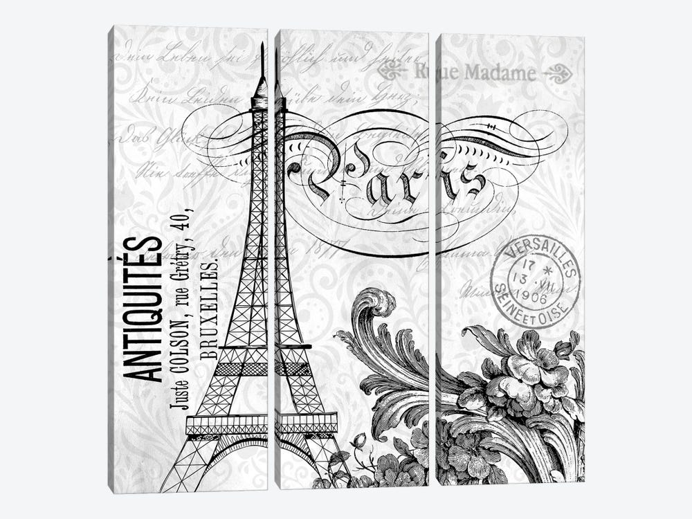 Paris Vintage I by Kimberly Allen 3-piece Canvas Wall Art