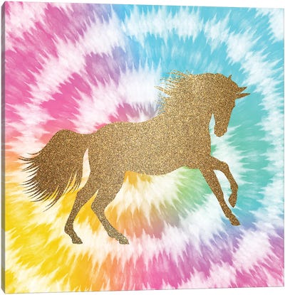 Tie Dye Unicorn I Canvas Art Print - Gold & Pink Art