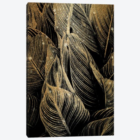 Midnight Palm Leaves In Gold I Canvas Print #KAL1546} by Kimberly Allen Canvas Wall Art