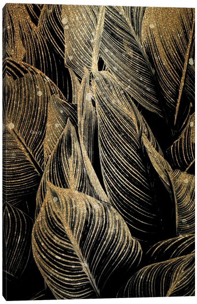 Midnight Palm Leaves In Gold I Canvas Art Print