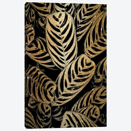 Midnight Palm Leaves In Gold II Canvas Print #KAL1547} by Kimberly Allen Canvas Art