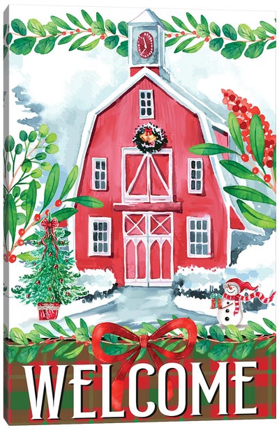 Christmas Barn Canvas Art Print - Farmhouse Christmas Décor