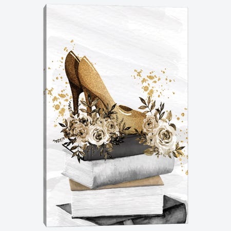 Stilettos And Stacked Books Framed On Canvas Painting