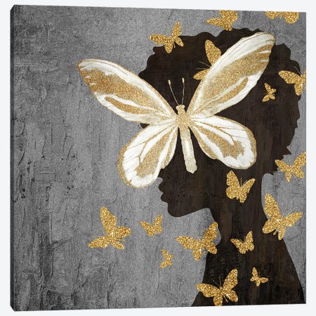 Golden Butterfly Silhouette II Canvas Print #KAL1568} by Kimberly Allen Canvas Art Print