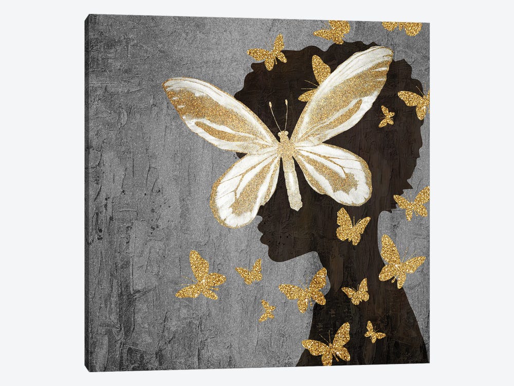 Golden Butterfly Silhouette II by Kimberly Allen 1-piece Art Print