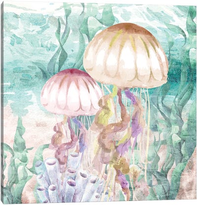 Into the Sea II Canvas Art Print - Jellyfish Art