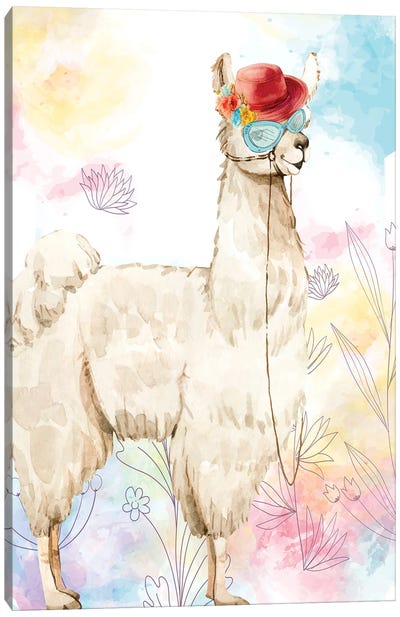 Top Hat Llama Canvas Art Print - Glasses & Eyewear Art