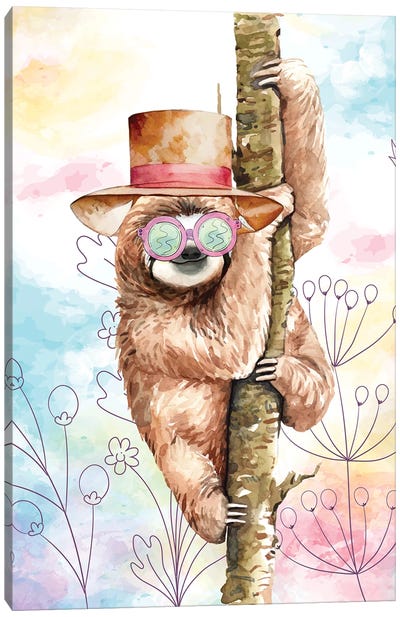 Top Hat Sloth Canvas Art Print - Sloth Art