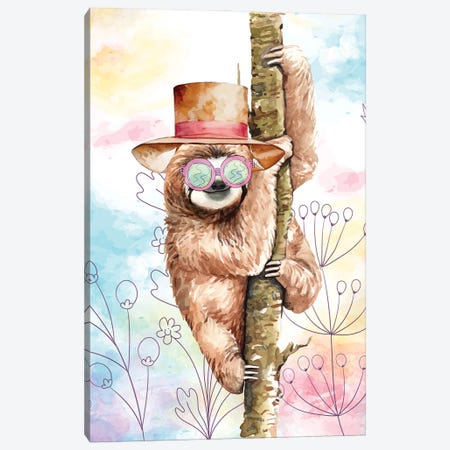 Top Hat Sloth Canvas Print #KAL1664} by Kimberly Allen Canvas Art Print