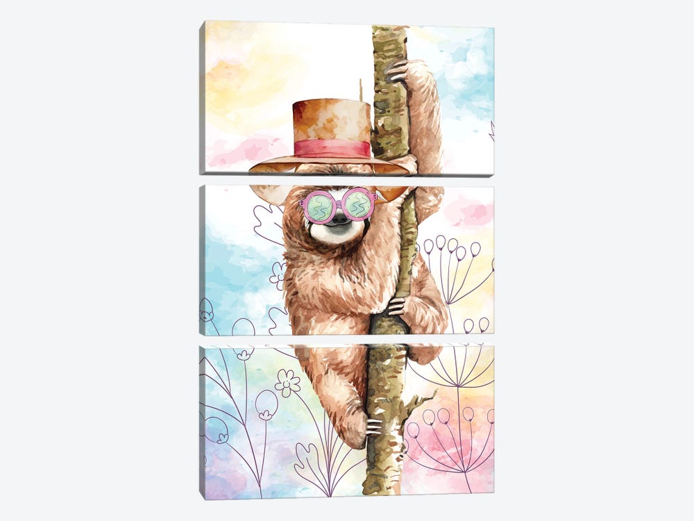 Top Hat Sloth by Kimberly Allen 3-piece Canvas Print