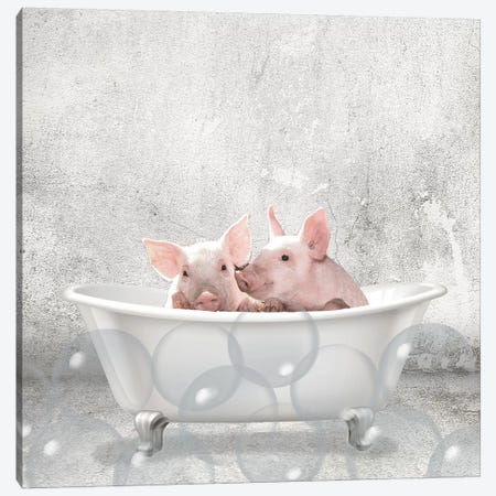 Baby Piglets Bath Canvas Print #KAL298} by Kimberly Allen Canvas Art Print